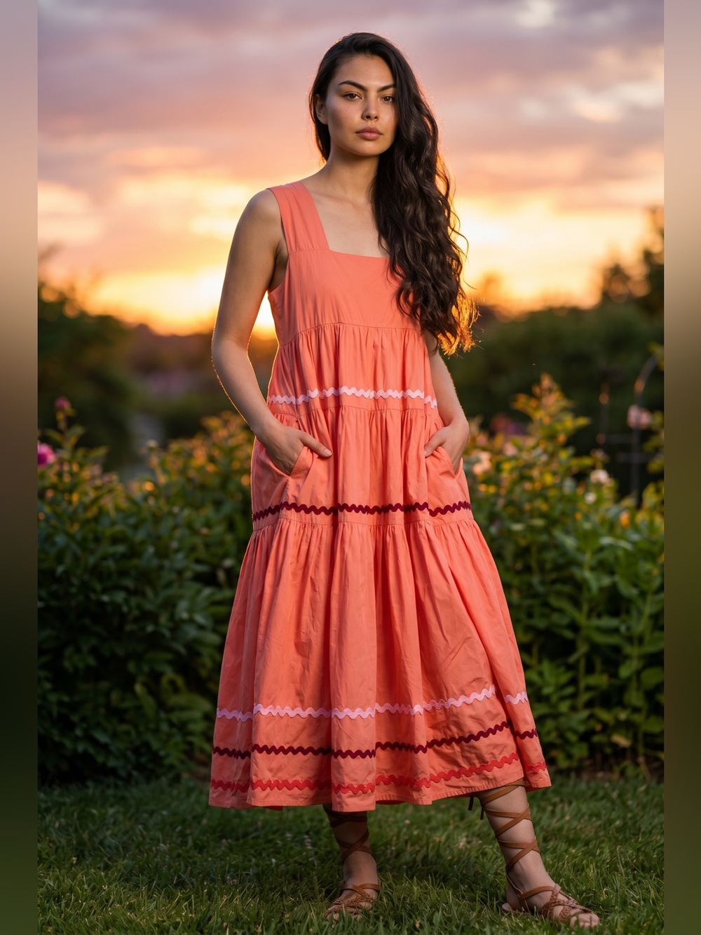 Anthropologie The Helena Square-Neck Tiered & Ribboned Midi Dress - Picture 13 of 17